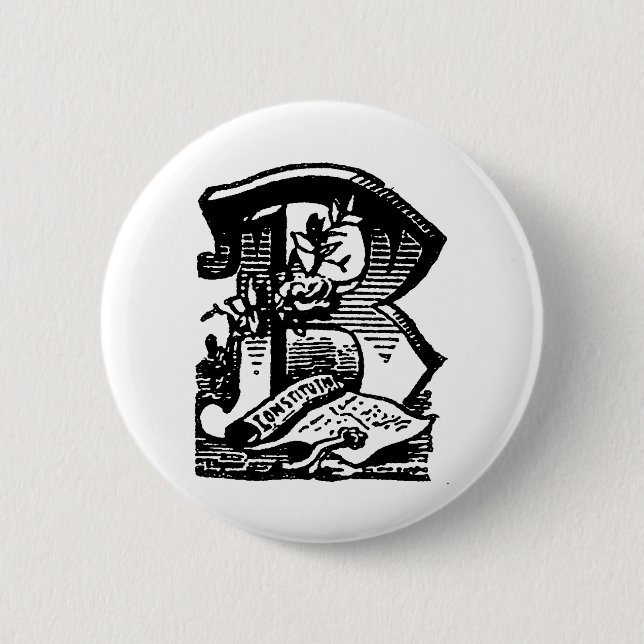 Antique Calligraphy Lettering Masonic Letter B 6 Cm Round Badge (Front)