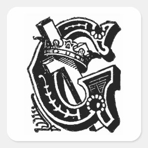 Antique Calligraphy Masonic Symbols Letter G Square Sticker