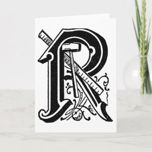 Antique Calligraphy Masonic Symbols Letter R Note Card