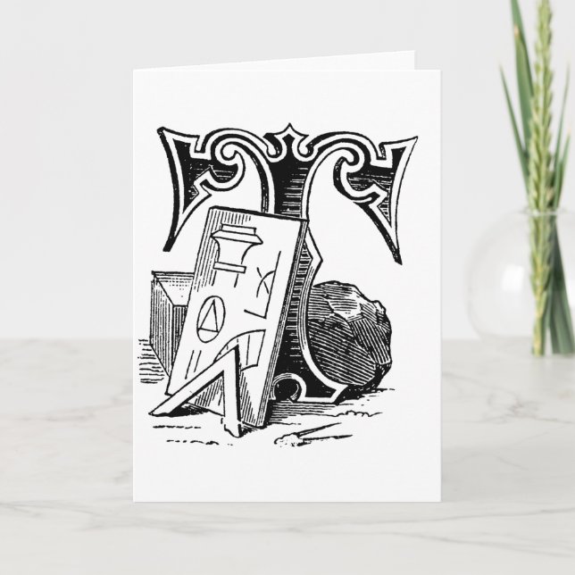 Antique Calligraphy Masonic Symbols Letter T Note Card (Front)