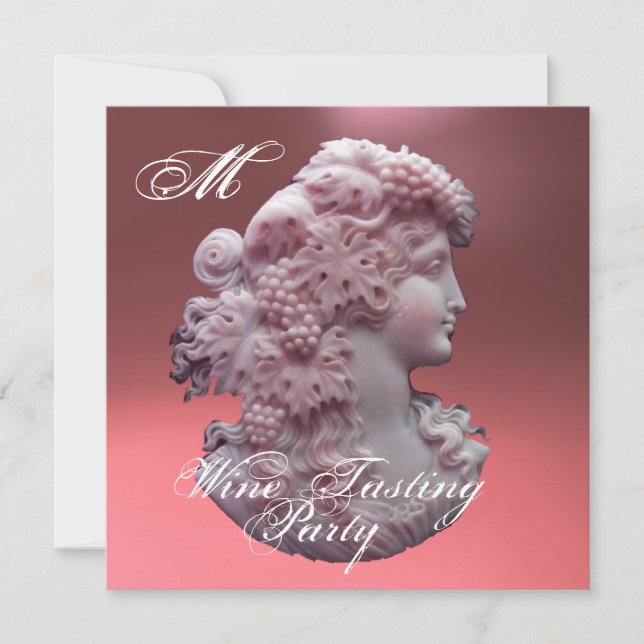 ANTIQUE CAMEO ,LADY AND GRAPES WINE TASTING PARTY INVITATION (Front)