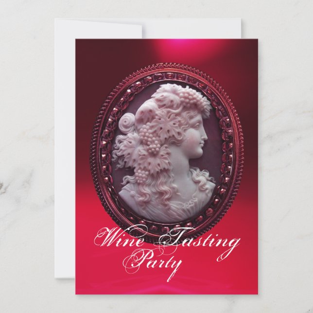 ANTIQUE CAMEO,LADY AND GRAPES WINE TASTING PARTY INVITATION (Front)