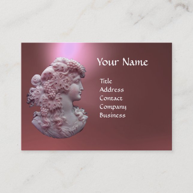 ANTIQUE CAMEO, LADY WITH GRAPES AND GRAPEVINES BUSINESS CARD (Front)