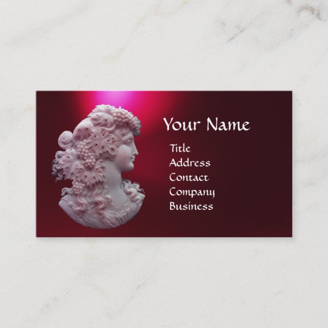ANTIQUE CAMEO, LADY WITH GRAPES AND GRAPEVINES BUSINESS CARD (Front)