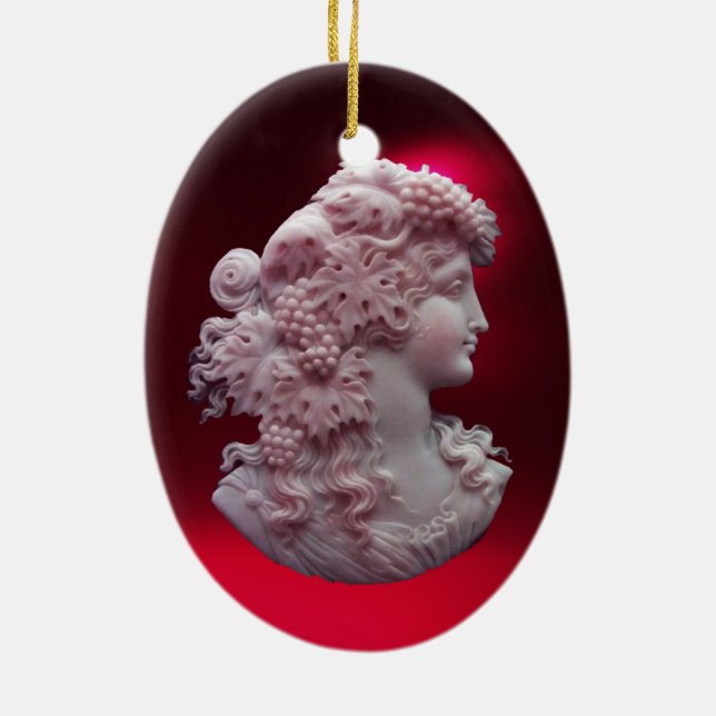 ANTIQUE CAMEO, LADY WITH GRAPES AND GRAPEVINES CERAMIC TREE DECORATION (Back)