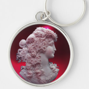 ANTIQUE CAMEO, LADY WITH GRAPES AND GRAPEVINES KEY RING
