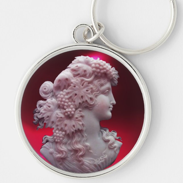 ANTIQUE CAMEO, LADY WITH GRAPES AND GRAPEVINES KEY RING (Front)