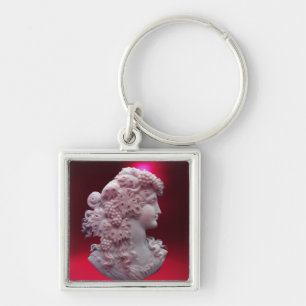 ANTIQUE CAMEO, LADY WITH GRAPES AND GRAPEVINES KEY RING