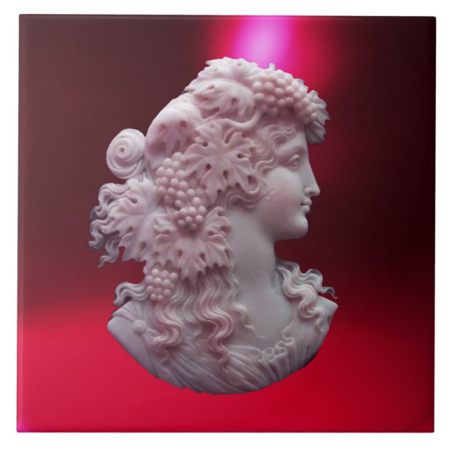 ANTIQUE CAMEO,LADY WITH GRAPES CERAMIC TILE (Front)