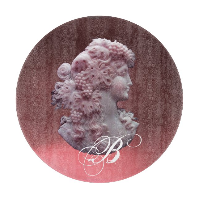 ANTIQUE CAMEO,LADY WITH GRAPES MONOGRAM CUTTING BOARD (Front)
