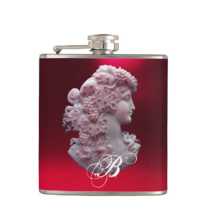 ANTIQUE CAMEO,LADY WITH GRAPES MONOGRAM HIP FLASK