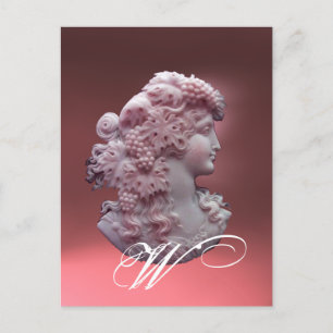 ANTIQUE CAMEO,LADY WITH GRAPES MONOGRAM HOLIDAY POSTCARD