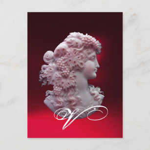 ANTIQUE CAMEO,LADY WITH GRAPES MONOGRAM HOLIDAY POSTCARD