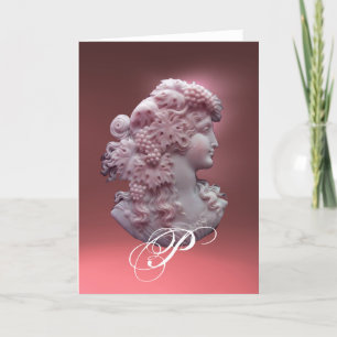 ANTIQUE CAMEO,LADY WITH GRAPES MONOGRAM NOTE CARD