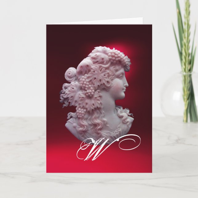 ANTIQUE CAMEO,LADY WITH GRAPES MONOGRAM NOTE CARD (Front)