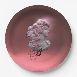 ANTIQUE CAMEO,LADY WITH GRAPES MONOGRAM  PAPER PLATE