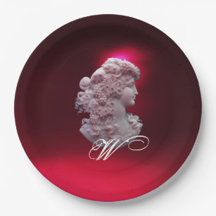 ANTIQUE CAMEO,LADY WITH GRAPES MONOGRAM  PAPER PLATE
