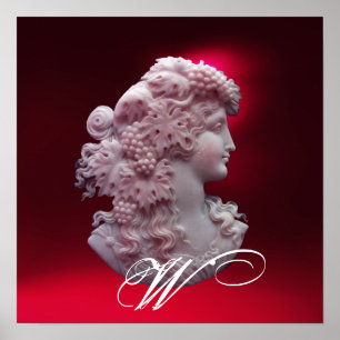 ANTIQUE CAMEO,LADY WITH GRAPES MONOGRAM POSTER