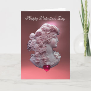 ANTIQUE CAMEO,LADY WITH GRAPES Valentine's Day Holiday Card