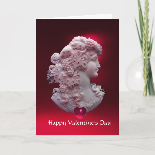 ANTIQUE CAMEO,LADY WITH GRAPES Valentine's Day Holiday Card (Front)