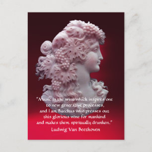 ANTIQUE CAMEO,LADY WITH GRAPES,WINE MUSIC QUOTE POSTCARD
