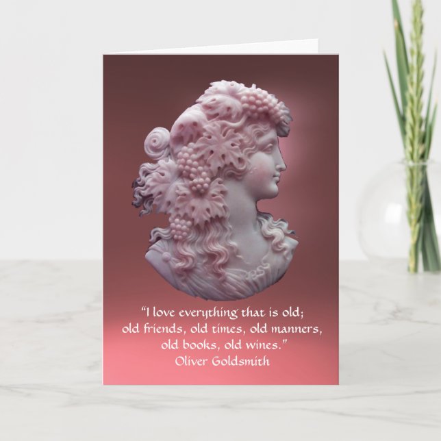 ANTIQUE CAMEO,LADY WITH GRAPES ,WINE QUOTE CARD (Front)