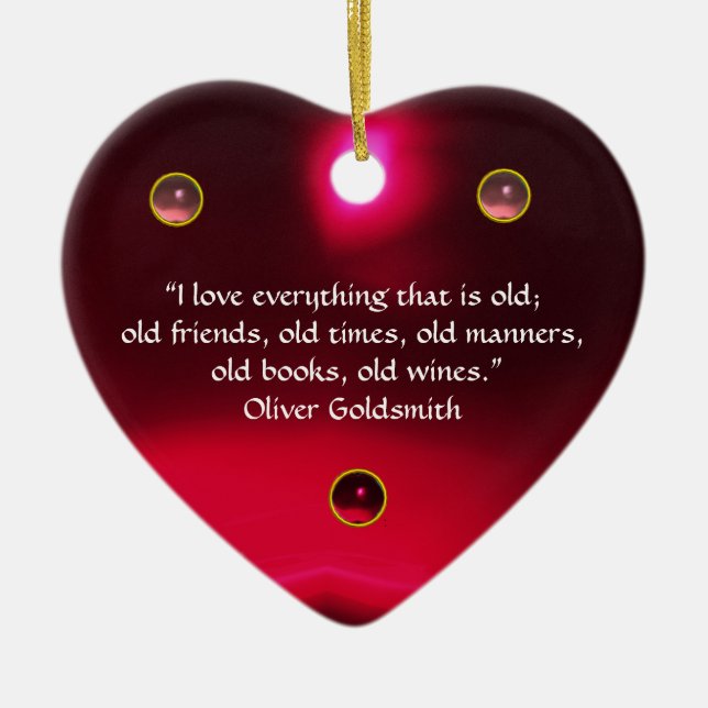 ANTIQUE CAMEO, LADY WITH GRAPES WINE QUOTES Heart Ceramic Ornament (Front)