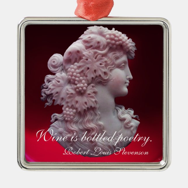 ANTIQUE CAMEO, LADY WITH GRAPES WINE QUOTES METAL TREE DECORATION (Front)