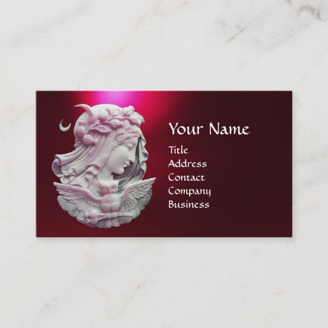 ANTIQUE CAMEO,MOON LADY OF NIGHT WITH OWL MONOGRAM BUSINESS CARD (Front)