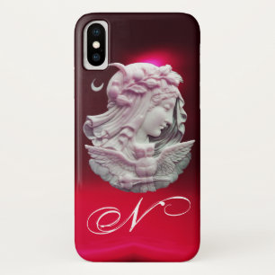 ANTIQUE CAMEO,MOON LADY OF NIGHT WITH OWL MONOGRAM iPhone X CASE