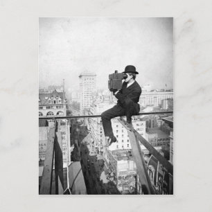 antique camera on a city highrise vintage photo postcard