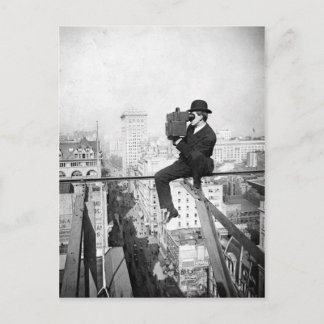 antique camera on a city highrise vintage photo postcard