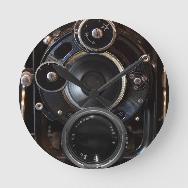 Antique Camera Photography Vintage Lens Film Round Clock (Front)