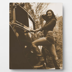 Antique Car and Girl Plaque