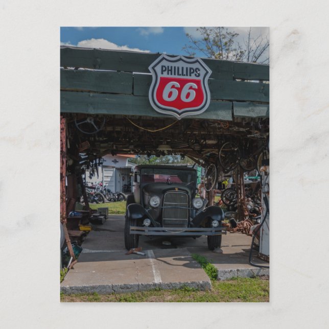 Antique Car and Pump Postcard (Front)