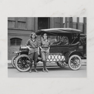 Antique Car Girls, 1920s Postcard