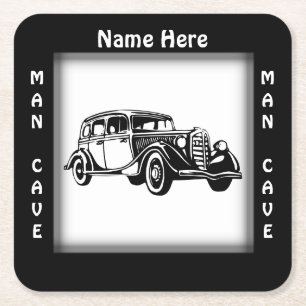 Antique Car Man Cave CUSTOMIZE    Square Paper Coaster