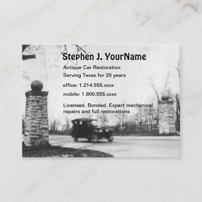 Antique Car Mechanic Restoration and Repair Business Card (Front)