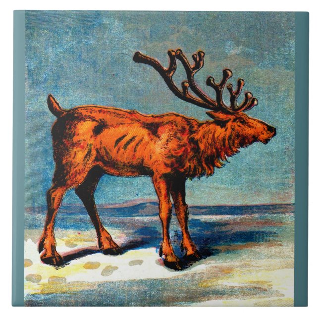 antique caribou print ceramic tile (Front)