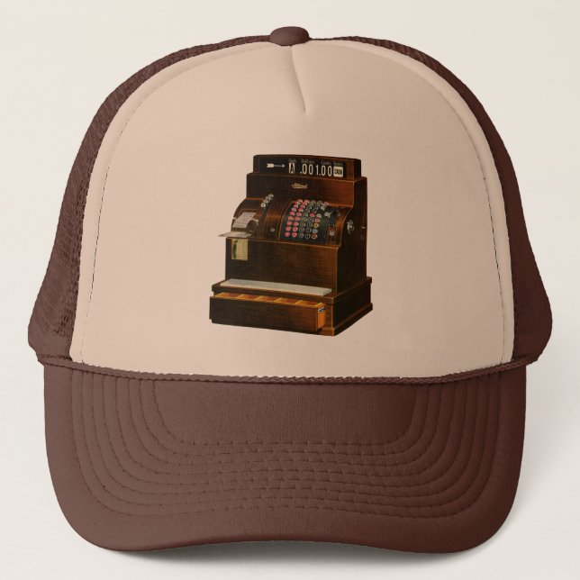 Antique Cash Register, Vintage Retail Business Trucker Hat (Front)