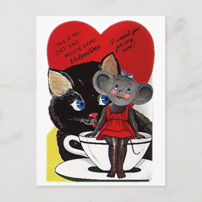 Antique Cat & Mouse Game Valentine's Day PC Postcard (Front)