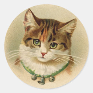 Antique Cat with Bells Stickers