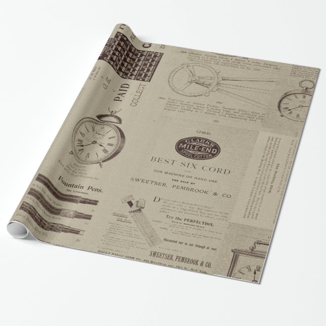 Antique Catalogue Pages Wrapping Paper (Unrolled)