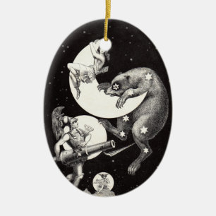Antique Celestial Moon Goddess & Ursa Major Bear Ceramic Tree Decoration