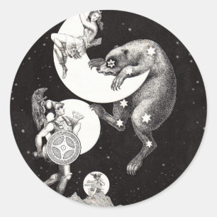 Antique Celestial Moon Goddess & Ursa Major Bear Classic Round Sticker