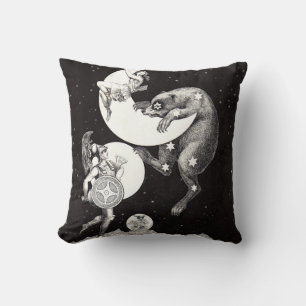 Antique Celestial Moon Goddess & Ursa Major Bear Cushion