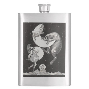 Antique Celestial Moon Goddess & Ursa Major Bear Hip Flask