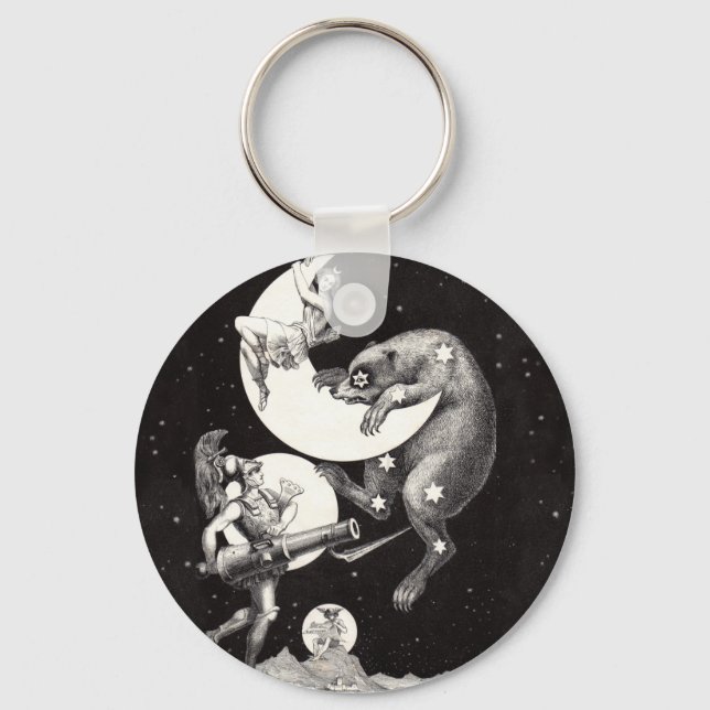 Antique Celestial Moon Goddess & Ursa Major Bear Key Ring (Front)