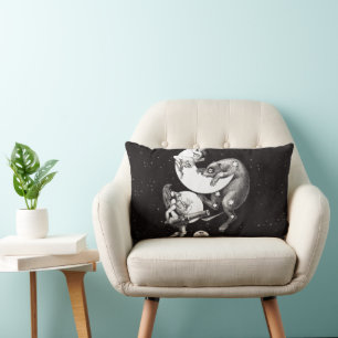 Antique Celestial Moon Goddess & Ursa Major Bear Lumbar Cushion