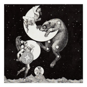 Antique Celestial Moon Goddess & Ursa Major Bear Poster